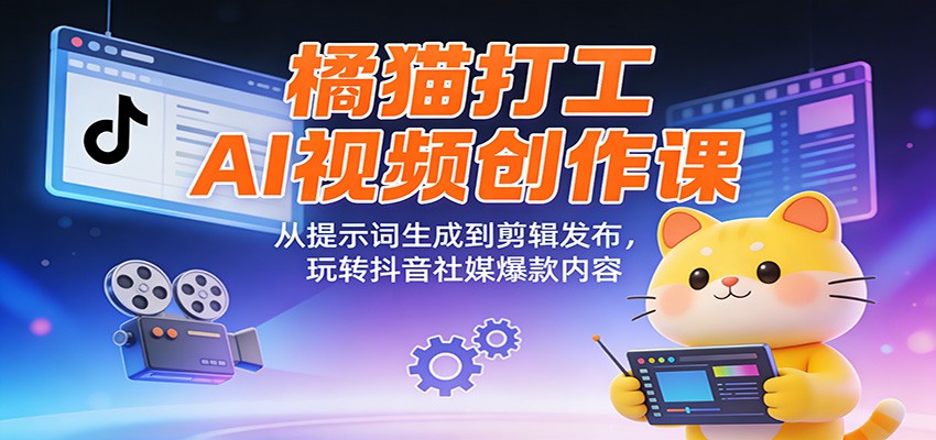 橘猫打工AI视频创作课：从提示词生成到剪辑发布，玩转抖音社媒爆款内容-难事易副业库
