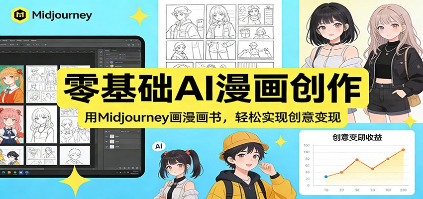 零基础AI漫画创作：用Midjourney画漫画书，轻松实现创意变现-难事易副业库