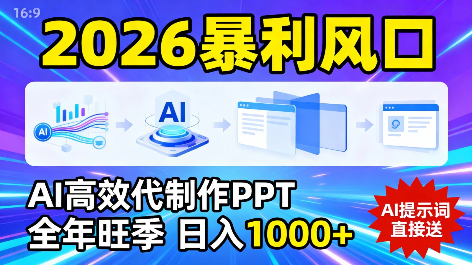 2026暴利！用AI高效代制作 PPT，全年旺季，日入 1000+，提示词直接送！-难事易副业库