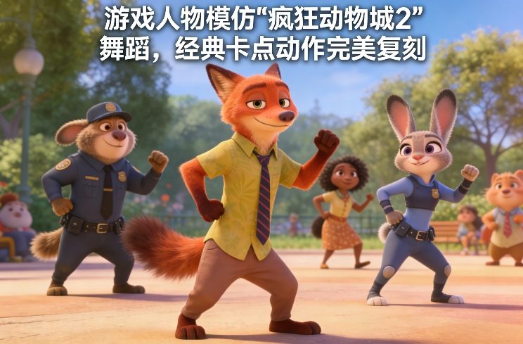 游戏人物模仿“疯狂动物城2”舞蹈，经典卡点动作完美复刻-难事易副业库