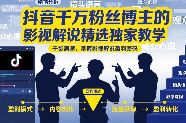 抖音千万粉丝博主的影视解说精选独家教学，干货满满，掌握影视解说盈利密码-难事易副业库