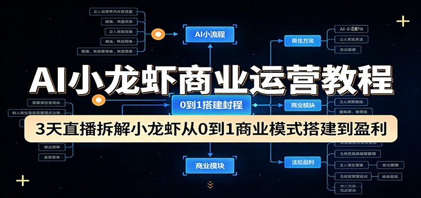 AI小龙虾商业运营教程：3天直播拆解小龙虾从0到1商业模式搭建到盈利-难事易副业库