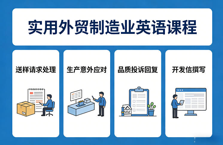 实用外贸制造业英语课程，教你专业处理送样请求、应对生产意外、回复品质投诉、撰写开发信等-难事易副业库