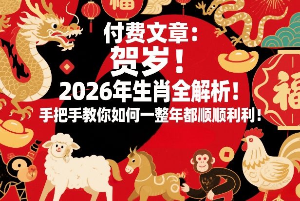 付费文章：贺岁！2026年生肖全解析！手把手教你如何一整年都顺顺利利！-难事易副业库