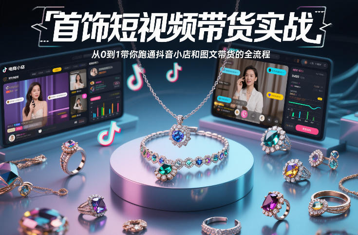 首饰短视频带货实战，从0到1带你跑通抖音小店和图文带货的全流程-难事易副业库