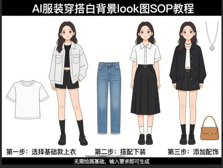 AI服装穿搭白背景look图SOP教程，不用会画画，提几句具体要求，AI就能还你一个奇迹-难事易副业库